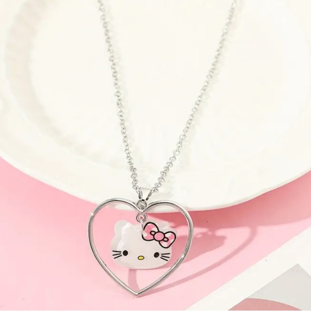 Hello Kitty Silver and Pink Heart Necklace